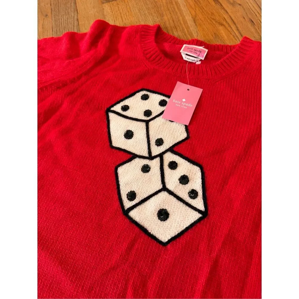 NWT Kate Spade Sequined Dice Wool Alpaca Oversized Sweater Size M - Picture 5 of 11